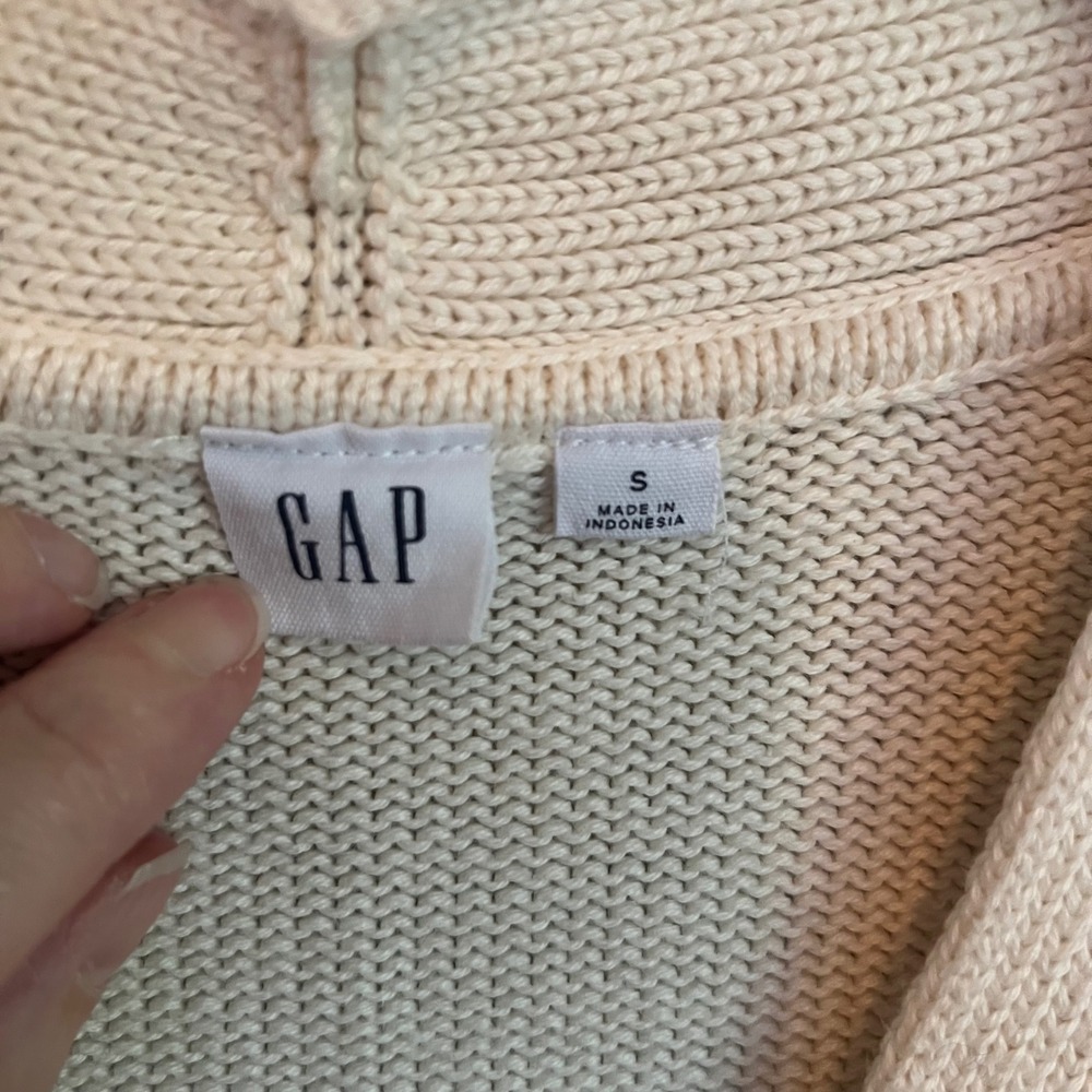 Gap Fisherman Cream Navy Striped Cotton Button Cardigan Sweater S Coastal Preppy - Picture 2 of 8